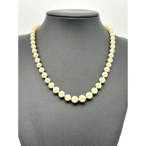 Ciner Single Strand Graduated Faux Pearl Necklace With Faux Pearl Clasp, Signed
